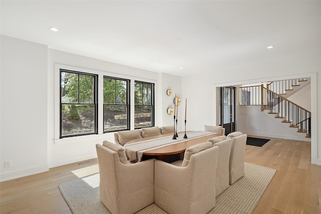 23 Sylvan Rd, Rye Brook, NY 10573 - living room with stairs, light wood finished floors, and recessed lighting