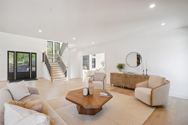 23 Sylvan Rd, Rye Brook, NY 10573 - living area featuring recessed lighting, light wood-type flooring, and stairs