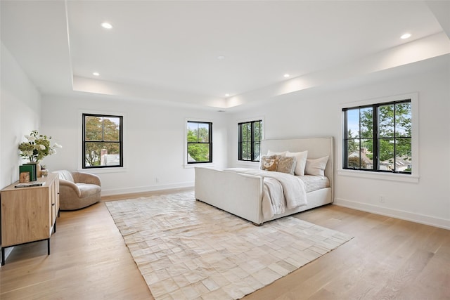 23 Sylvan Rd, Rye Brook, NY 10573 - bedroom with a raised ceiling, light wood-style floors, and recessed lighting