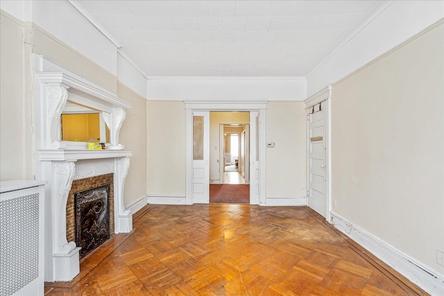 59-30 70th Ave, Ridgewood, NY 11385 - unfurnished living room with ornamental molding and a fireplace