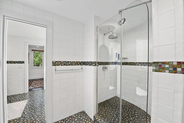 715 Hands Creek Rd, East Hampton, NY 11937 - bathroom with a stall shower and tile patterned floors