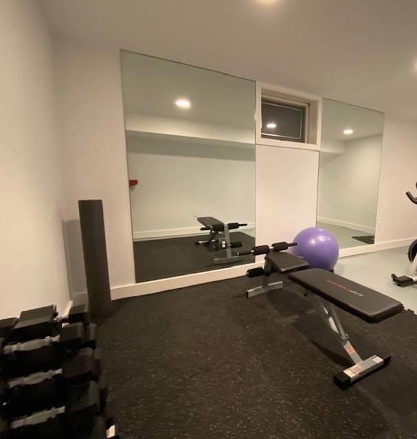 715 Hands Creek Rd, East Hampton, NY 11937 - workout room featuring recessed lighting and baseboards
