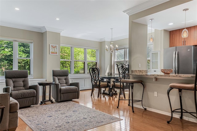 55 Oceana Dr E Unit 1B, Brooklyn, NY 11235 - living room with a chandelier, crown molding, light wood-style floors, and recessed lighting