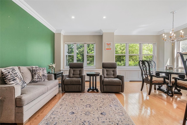 55 Oceana Dr E Unit 1B, Brooklyn, NY 11235 - living room with a chandelier, ornamental molding, light wood-style floors, and recessed lighting