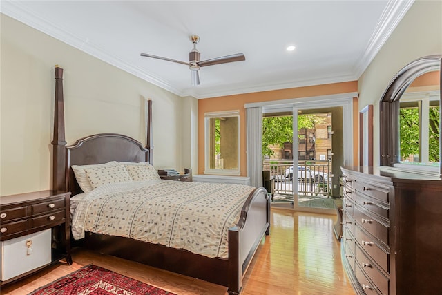 55 Oceana Dr E Unit 1B, Brooklyn, NY 11235 - bedroom with light wood-style floors, access to exterior, multiple windows, crown molding, and a ceiling fan