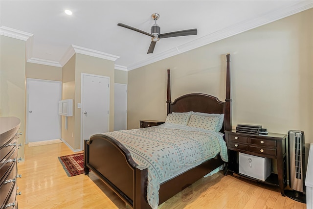 55 Oceana Dr E Unit 1B, Brooklyn, NY 11235 - bedroom featuring ornamental molding, light wood-type flooring, and ceiling fan