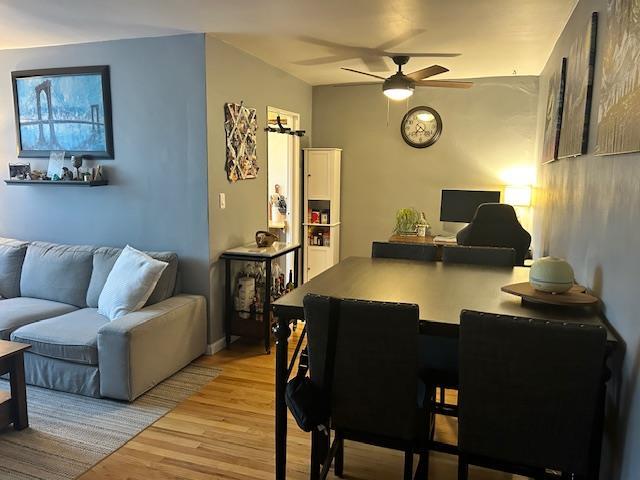 199-39 19th Ave Upper, Upper, Whitestone, NY 11357 - dining space featuring light wood finished floors and a ceiling fan