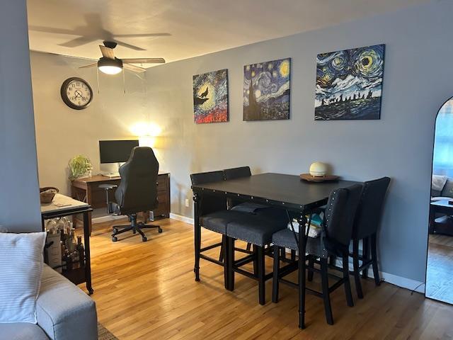 199-39 19th Ave Upper, Upper, Whitestone, NY 11357 - dining room with a ceiling fan, wood finished floors, and an office area
