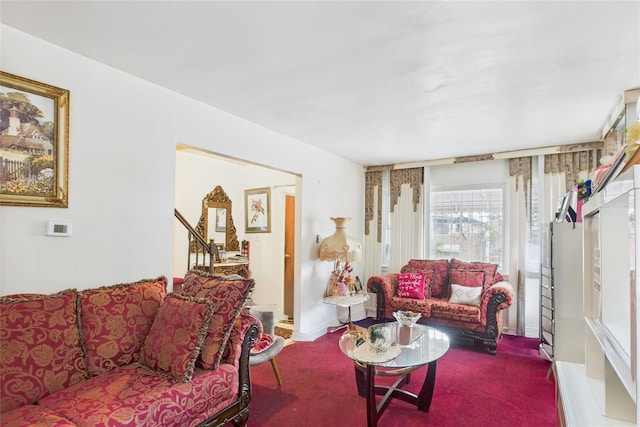 1472 Needham Ave, Bronx, NY 10469 - carpeted living room featuring stairway