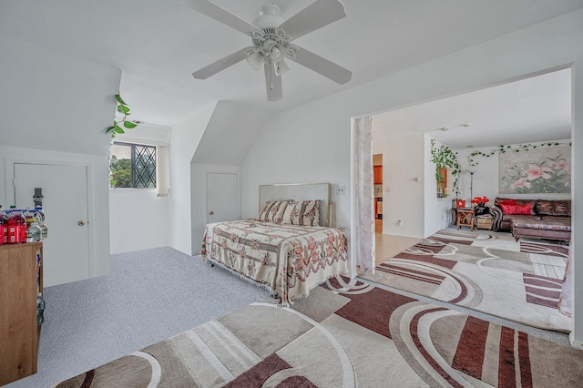 199 Cambridge Dr E, Copiague, NY 11726 - carpeted bedroom with a ceiling fan and lofted ceiling
