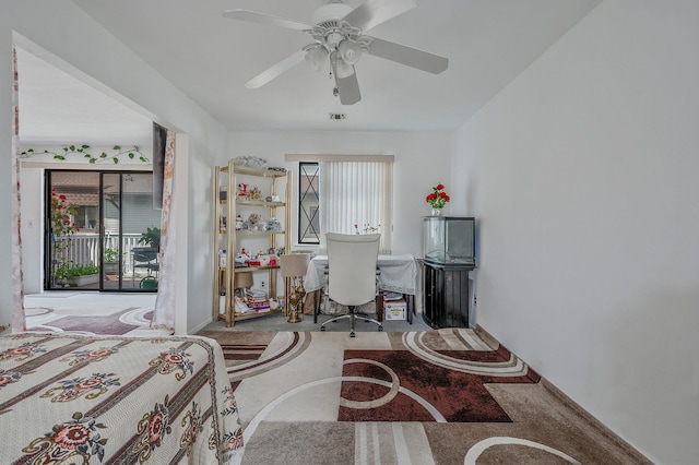 199 Cambridge Dr E, Copiague, NY 11726 - bedroom featuring carpet floors, a desk, access to outside, and ceiling fan