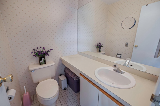 199 Cambridge Dr E, Copiague, NY 11726 - bathroom with wallpapered walls, tile patterned floors, and vanity