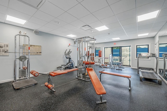 199 Cambridge Dr E, Copiague, NY 11726 - gym with a paneled ceiling