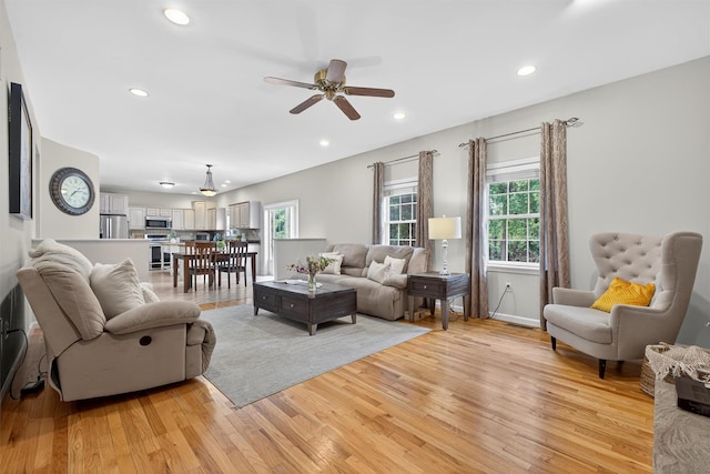 70 Hosner Mountain Rd, Hopewell Junction, NY 12533 - living room featuring light wood finished floors, ceiling fan, and recessed lighting