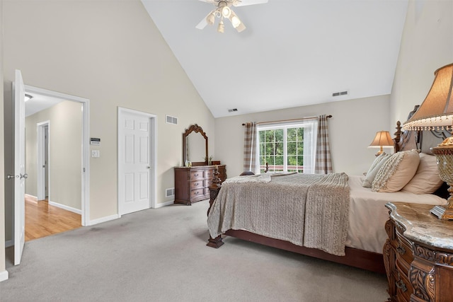 70 Hosner Mountain Rd, Hopewell Junction, NY 12533 - bedroom with high vaulted ceiling, carpet flooring, and ceiling fan