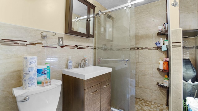 164-02 107th Ave, Jamaica, NY 11433 - full bathroom featuring tile walls, vanity, and a shower stall