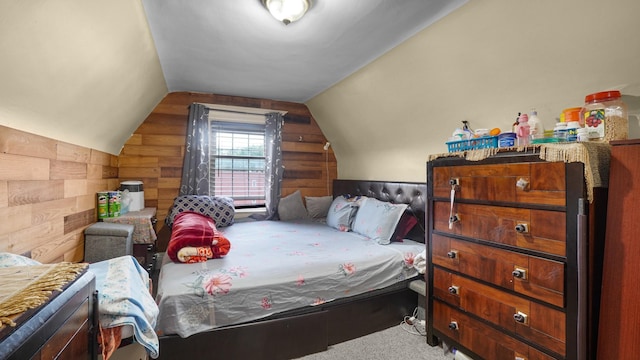 164-02 107th Ave, Jamaica, NY 11433 - carpeted bedroom with wood walls and lofted ceiling
