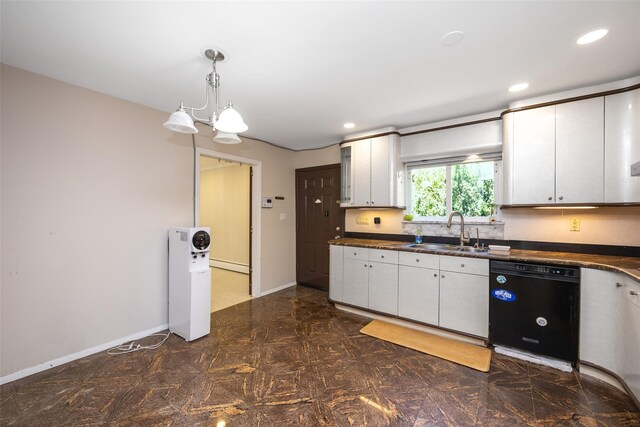 15 Linden St, Great Neck, NY 11021 - kitchen featuring dishwasher, dark countertops, white cabinets, and recessed lighting