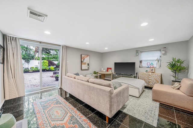 76 Keswick Ln, Plainview, NY 11803 - living area with granite floors and recessed lighting