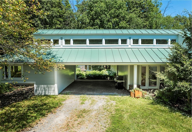 3778 State Route 82, Ancramdale, NY 12503 - view of front of home with a standing seam roof, driveway, a metal roof, a front yard, and a carport