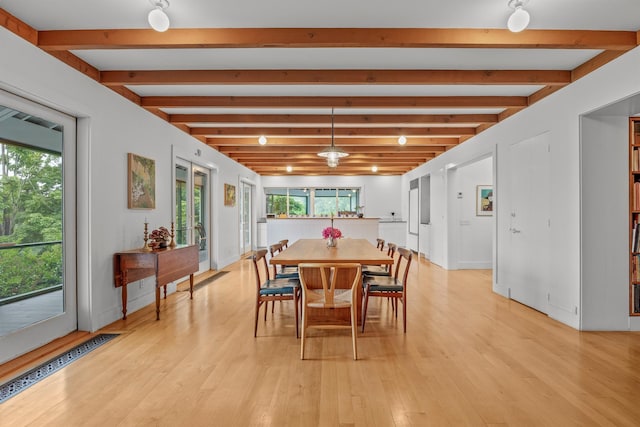 3778 State Route 82, Ancramdale, NY 12503 - dining area featuring light wood-style flooring, plenty of natural light, and beamed ceiling