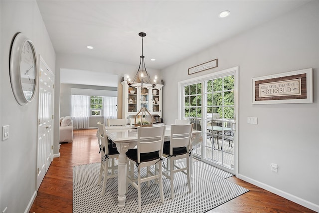 53 Quail Ln, Brewster, NY 10509 - dining space with a chandelier, wood finished floors, and recessed lighting