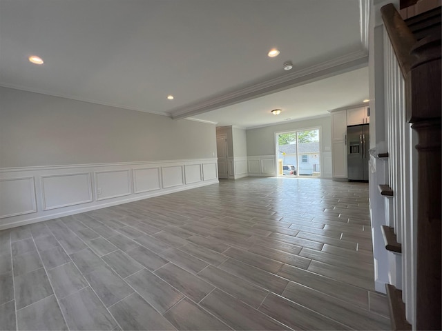 96 Baybright Dr, Shirley, NY 11967 - unfurnished room with crown molding, a decorative wall, recessed lighting, a wainscoted wall, and a smoke detector