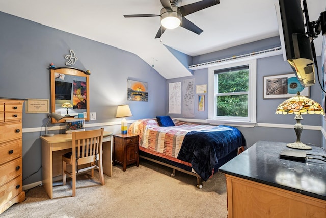 11 Kim Ave, Smithtown, NY 11787 - bedroom with light colored carpet, lofted ceiling, a desk, and a ceiling fan