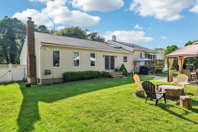 11 Kim Ave, Smithtown, NY 11787 - back of house featuring a gazebo, a chimney, a gate, and a patio area