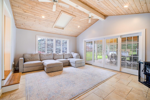 14 Flower Hill Rd, Poughkeepsie, NY 12603 - living room featuring ceiling fan, wooden ceiling, and recessed lighting