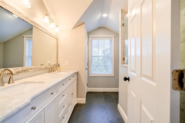14 Flower Hill Rd, Poughkeepsie, NY 12603 - bathroom with vaulted ceiling and double vanity