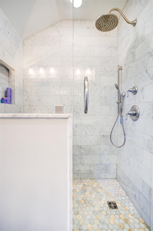 14 Flower Hill Rd, Poughkeepsie, NY 12603 - full bathroom with tiled shower and vaulted ceiling