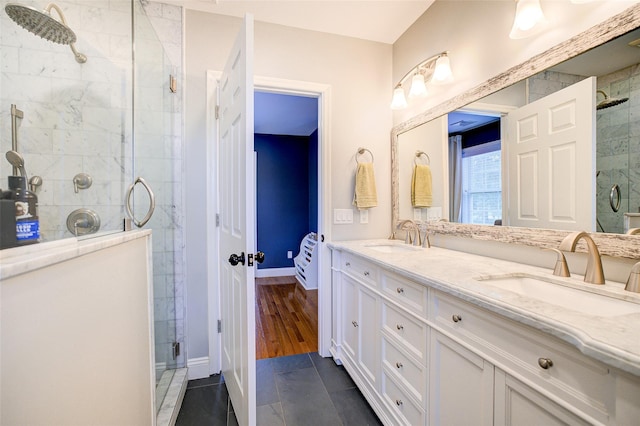 14 Flower Hill Rd, Poughkeepsie, NY 12603 - bathroom with double vanity and a stall shower