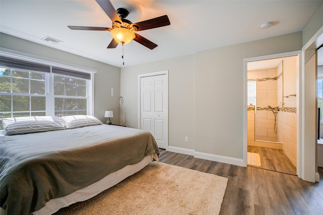 14 Flower Hill Rd, Poughkeepsie, NY 12603 - bedroom with dark wood-type flooring, a ceiling fan, ensuite bath, and a closet