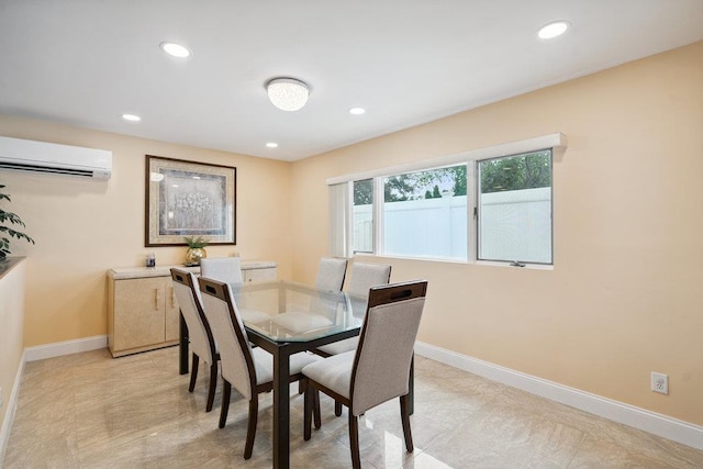 11 Sunrise St, Plainview, NY 11803 - dining area featuring a wall mounted AC, recessed lighting, and light tile patterned floors