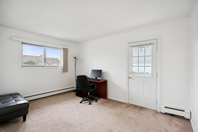 11 Sunrise St, Plainview, NY 11803 - carpeted home office featuring a baseboard heating unit and plenty of natural light