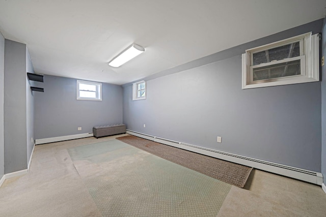 43 Ranch Dr, Shirley, NY 11967 - below grade area featuring carpet floors and a baseboard heating unit