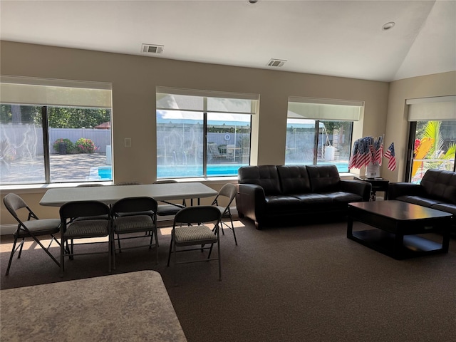 1 Stanford Ct Unit 1, Wantagh, NY 11793 - carpeted living room featuring plenty of natural light and lofted ceiling