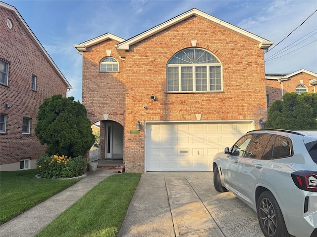 3-27 Cresthaven Ln, Whitestone, NY 11357 - traditional-style house featuring brick siding, an attached garage, concrete driveway, and a front yard