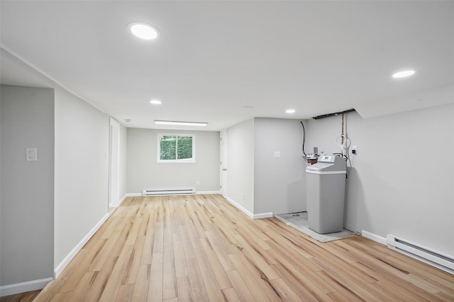 45 Juniper Dr, Lincolndale, NY 10541 - basement with a baseboard radiator, a water softener system, light wood finished floors, and recessed lighting