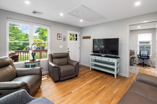 3 Preston Pl, Patterson, NY 12563 - living area with light wood-style flooring, attic access, and recessed lighting