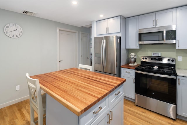 3 Preston Pl, Patterson, NY 12563 - kitchen with stainless steel appliances, wood counters, light wood-type flooring, recessed lighting, and a center island