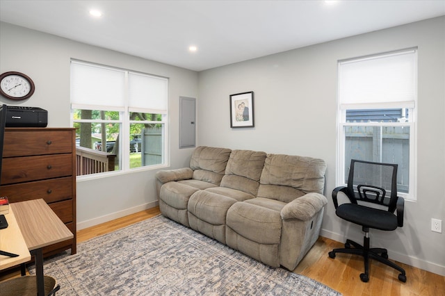 3 Preston Pl, Patterson, NY 12563 - living area featuring wood finished floors, electric panel, and recessed lighting