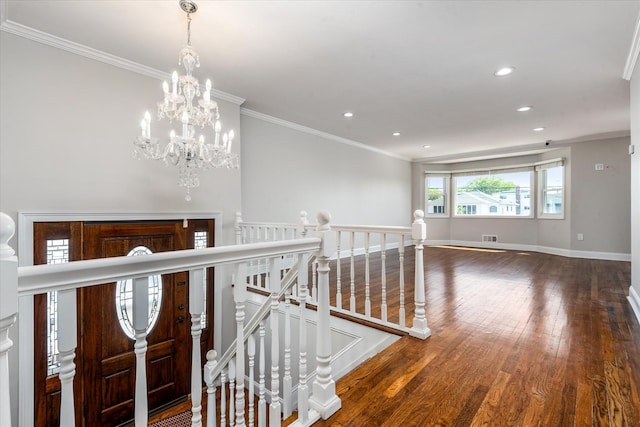 160-46 84th St, Howard Beach, NY 11414 - entrance foyer featuring hardwood / wood-style floors, recessed lighting, ornamental molding, and a chandelier