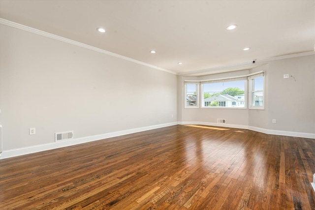 160-46 84th St, Howard Beach, NY 11414 - empty room with crown molding, dark wood finished floors, and recessed lighting