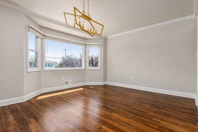 160-46 84th St, Howard Beach, NY 11414 - unfurnished room featuring a chandelier, dark wood-style floors, and crown molding