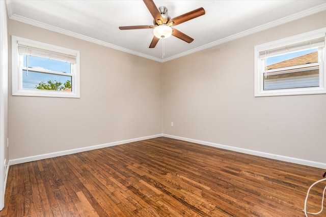 160-46 84th St, Howard Beach, NY 11414 - unfurnished room featuring plenty of natural light, dark wood-type flooring, ornamental molding, and ceiling fan