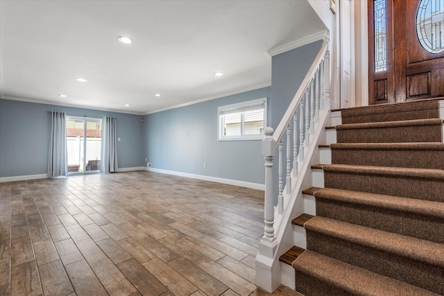 160-46 84th St, Howard Beach, NY 11414 - interior space featuring ornamental molding, plenty of natural light, recessed lighting, and wood finished floors