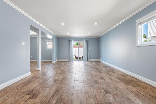 160-46 84th St, Howard Beach, NY 11414 - spare room featuring wood finished floors, recessed lighting, and ornamental molding