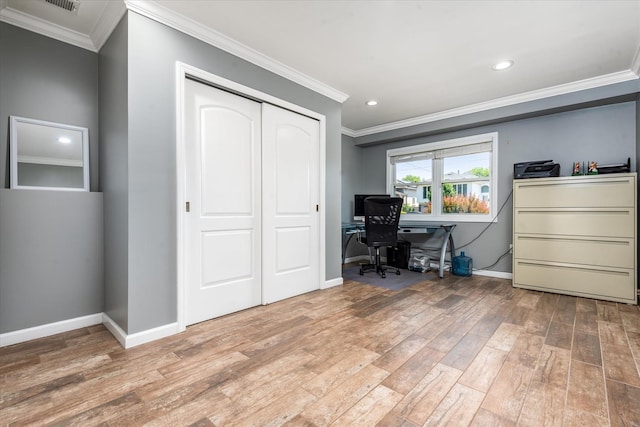 160-46 84th St, Howard Beach, NY 11414 - office space with crown molding, light wood-type flooring, and recessed lighting